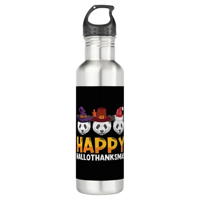 Happy Hallothanksmas Halloween Thanksgiving Merry 710 Ml Water Bottle (Front)