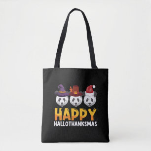 Happy Hallothanksmas Halloween Thanksgiving Merry Tote Bag