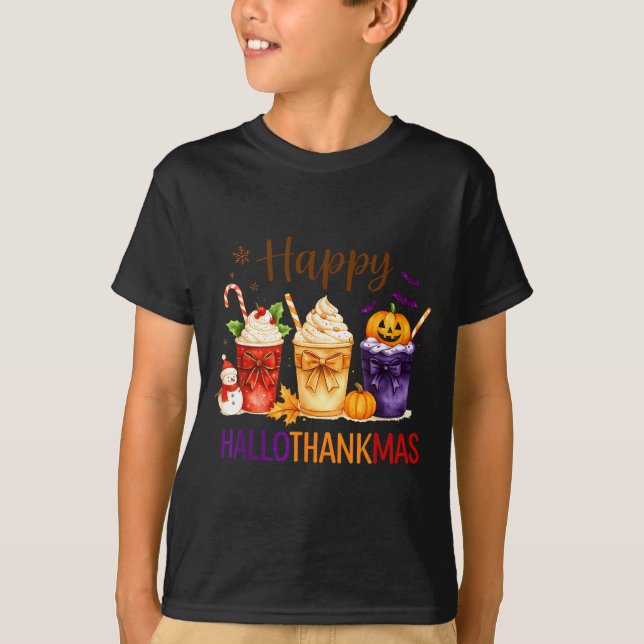 Happy Hallothanksmas Halloween Thanksgiving Xmas O T-Shirt (Front)