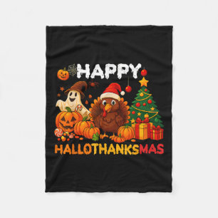 Happy Hallothanksmas Halloween Thanksmas Holiday S Fleece Blanket