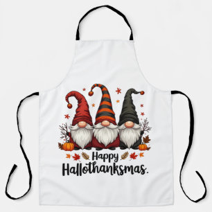 Happy Hallothanksmas Halloween Xmas Gnomes  Apron