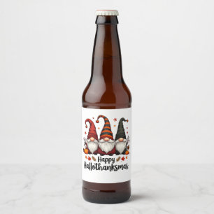 Happy Hallothanksmas Halloween Xmas Gnomes Beer Bottle Label