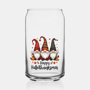 Happy Hallothanksmas Halloween Xmas Gnomes Can Glass