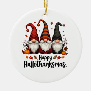 Happy Hallothanksmas Halloween Xmas Gnomes Ceramic Tree Decoration
