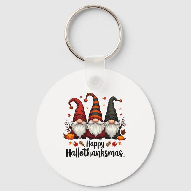 Happy Hallothanksmas Halloween Xmas Gnomes  Key Ring (Front)