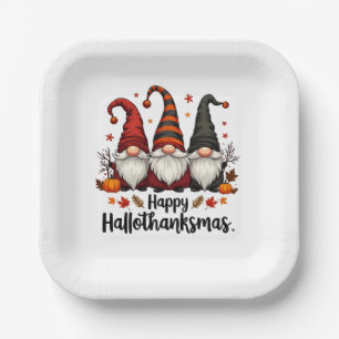 Happy Hallothanksmas Halloween Xmas Gnomes Paper Plate