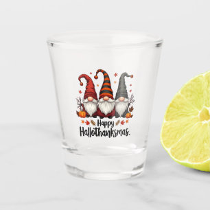 Happy Hallothanksmas Halloween Xmas Gnomes Shot Glass