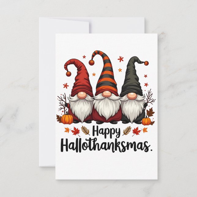 Happy Hallothanksmas Halloween Xmas Gnomes  Thank You Card (Front)