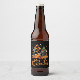 Happy Hallothanksmas Happy Halloween Thanksgiving Beer Bottle Label