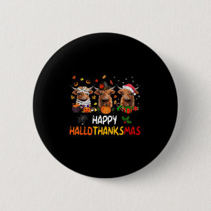 Happy Hallothanksmas Highland Cow Halloween Thanks 6 Cm Round Badge