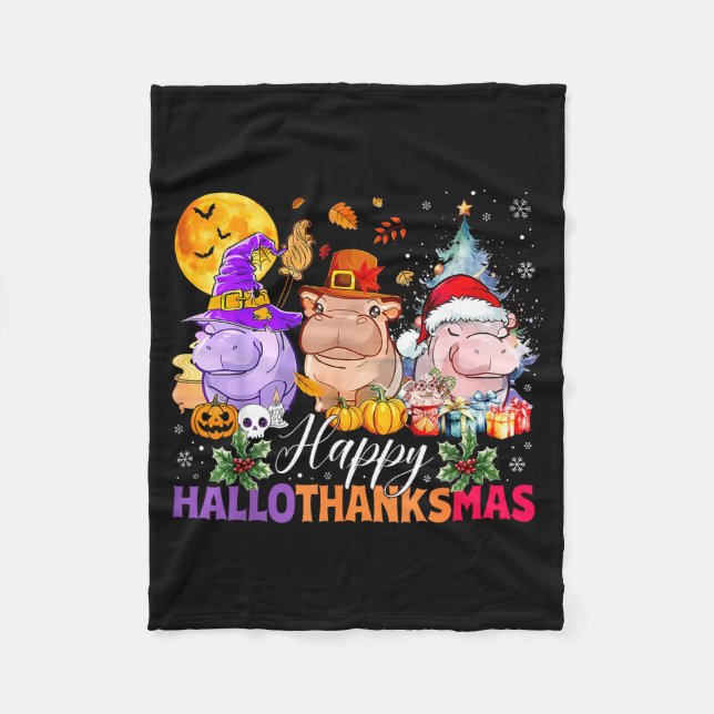 Happy Hallothanksmas Hip Lover Halloween Merry Chr Fleece Blanket (Front)