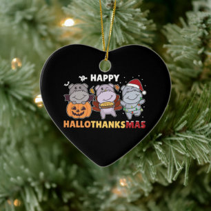 Happy Hallothanksmas Hippos Christmas Hippo Cerami Ceramic Tree Decoration