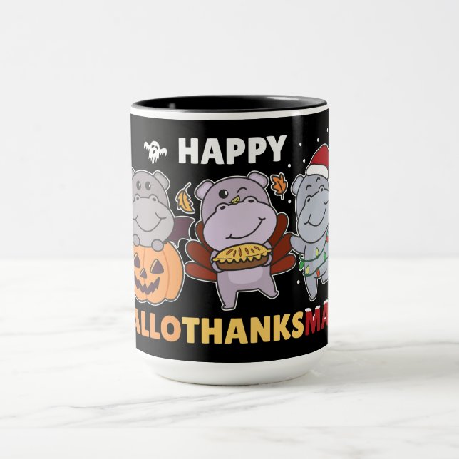 Happy Hallothanksmas Hippos Christmas Hippo Mug (Center)