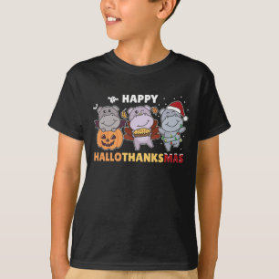 Happy Hallothanksmas Hippos Christmas Hippo T-Shirt