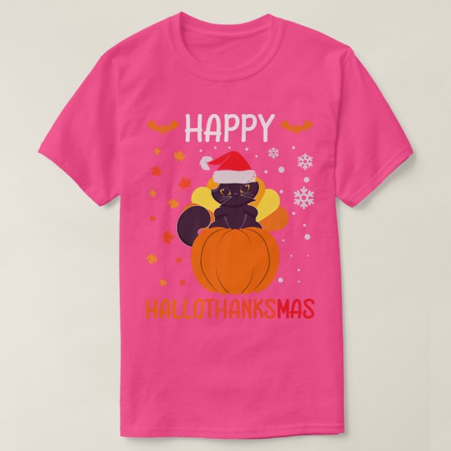 Happy Hallothanksmas Holiday Domestic Cat Owner Fe T-Shirt (Design Front)