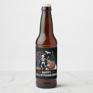 Happy Hallothanksmas Holiday Season Gift Fall Beer Bottle Label