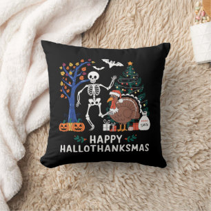 Happy Hallothanksmas Holiday Season Gift Fall Cushion
