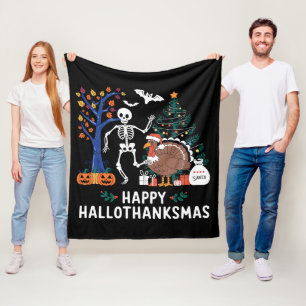 Happy Hallothanksmas Holiday Season Gift Fall Fleece Blanket