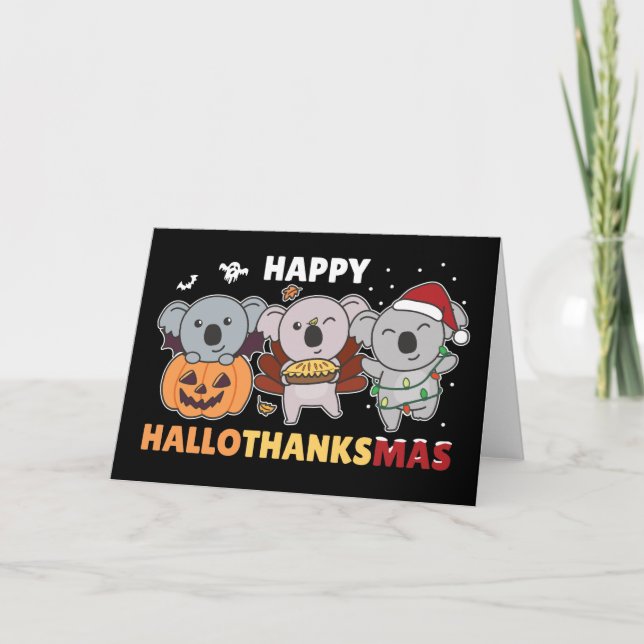 Happy Hallothanksmas Koalas Christmas Koala Holida Holiday Card (Front)