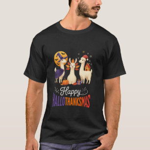 Happy Hallothanksmas Llamas Halloween Thanksgiving T-Shirt