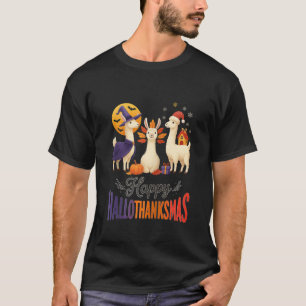 Happy Hallothanksmas Llamas Halloween Thanksgiving T-Shirt