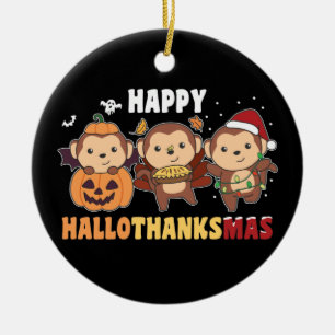 Happy Hallothanksmas Monkey Christmas Monkeys Cera Ceramic Tree Decoration