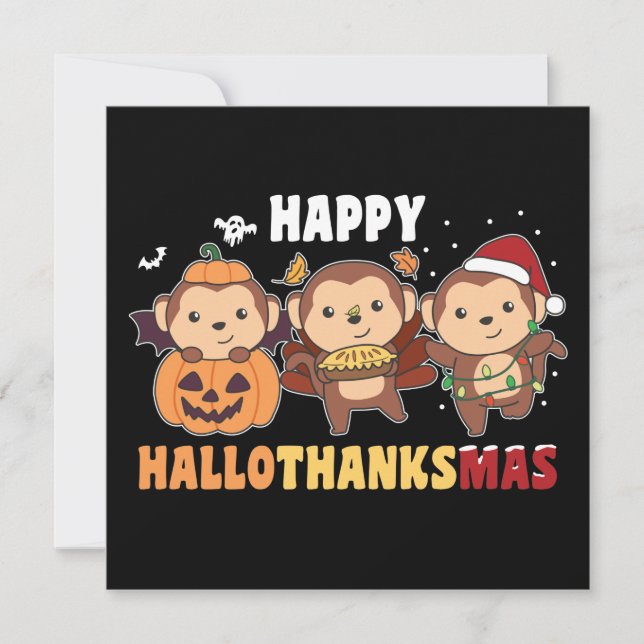 Happy Hallothanksmas Monkey Christmas Monkeys Invi Invitation (Front)