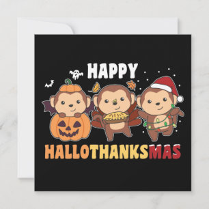 Happy Hallothanksmas Monkey Christmas Monkeys Invi Invitation