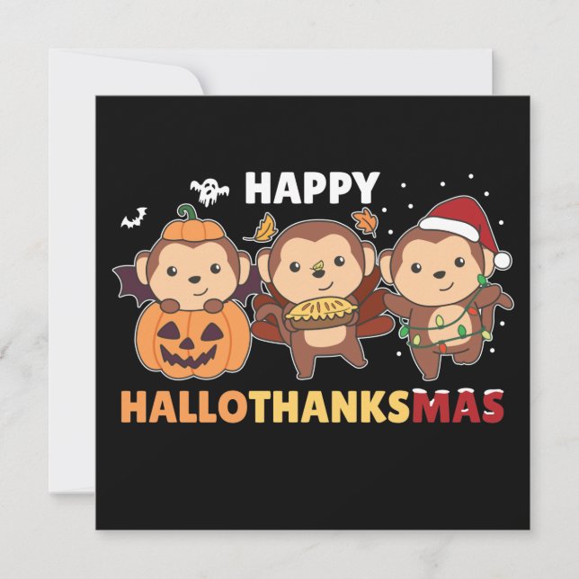 Happy Hallothanksmas Monkey Christmas Monkeys Invi Invitation (Front)