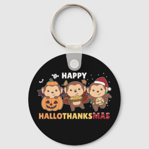 Happy Hallothanksmas Monkey Christmas Monkeys Keyc Key Ring
