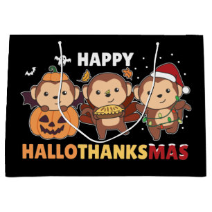 Happy Hallothanksmas Monkey Christmas Monkeys Larg Large Gift Bag