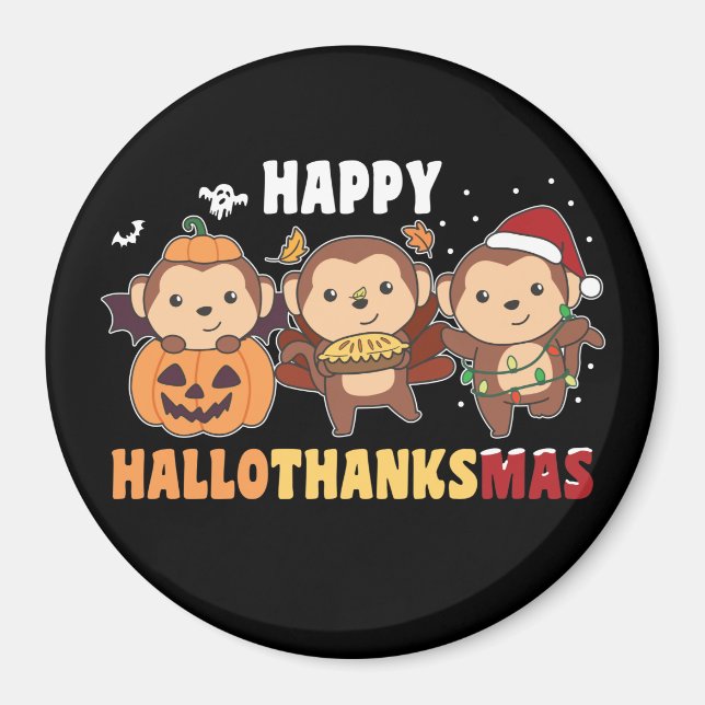 Happy Hallothanksmas Monkey Christmas Monkeys Magn Magnet (Front)