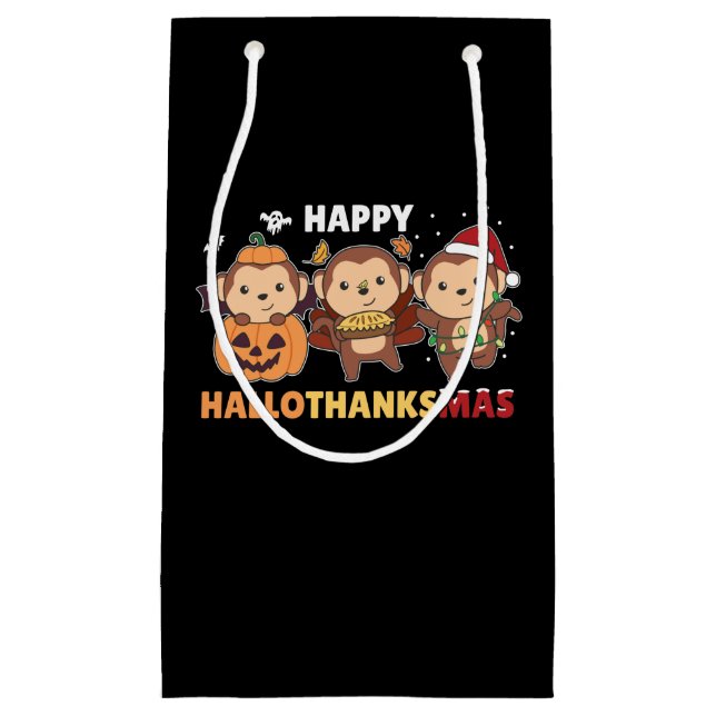 Happy Hallothanksmas Monkey Christmas Monkeys Small Gift Bag (Front)