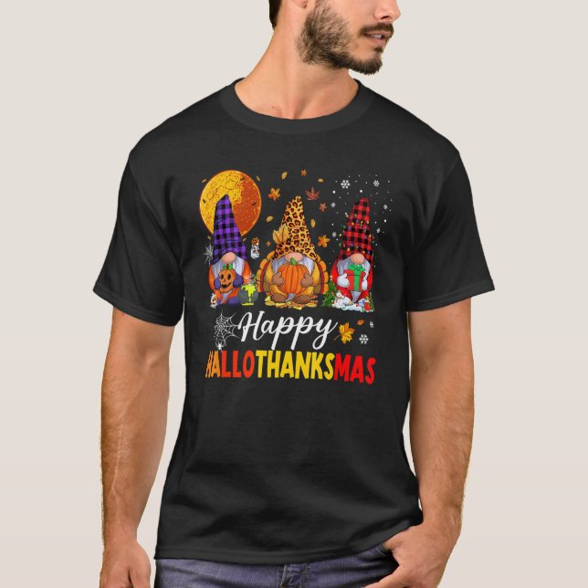 Happy Hallothanksmas My Gnomies Cute Gnomes family T-Shirt (Front)