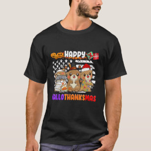 Happy Hallothanksmas Otter  Thanksgiving Christmas T-Shirt