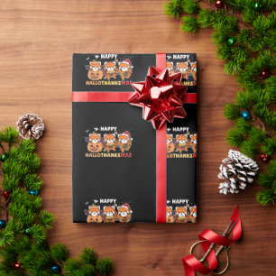 Happy Hallothanksmas Pandas Christmas Red Panda Wrapping Paper