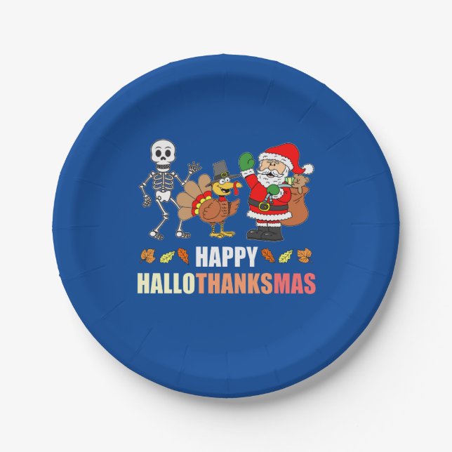 Happy HalloThanksMas Party Paper Plates (Front)