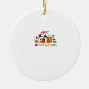 Happy Hallothanksmas Penguin Halloween Thanksgivin Ceramic Tree Decoration