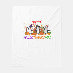 Happy Hallothanksmas Penguin Halloween Thanksgivin Fleece Blanket