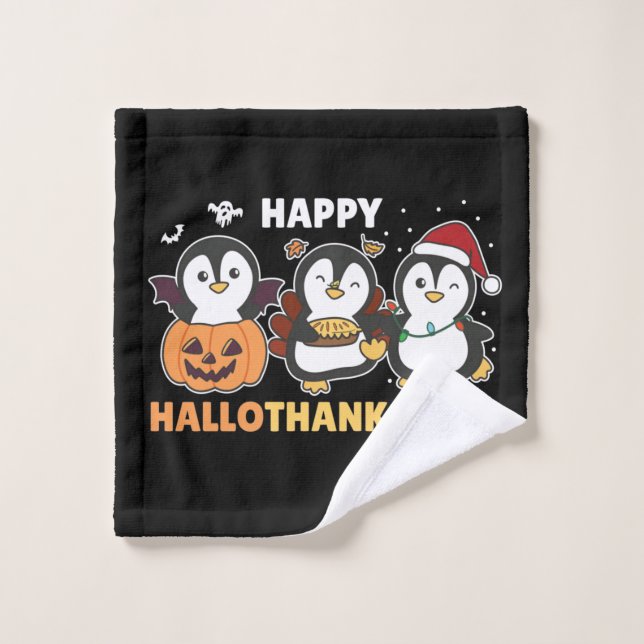 Happy Hallothanksmas Penguins Christmas Penguin Wa Wash Cloth (Wash Cloth)