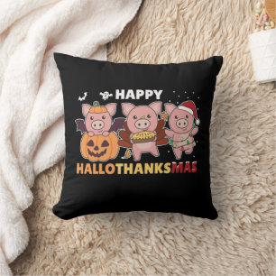 Happy Hallothanksmas Pigs Christmas Pig Cushion