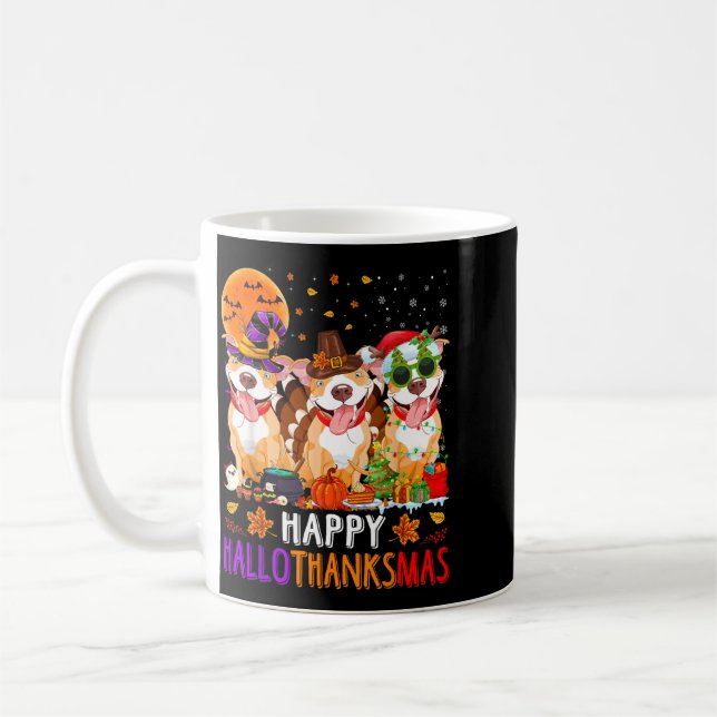 Happy Hallothanksmas Pitbull Dog Halloween Coffee Mug (Left)