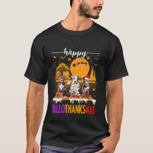 Happy Hallothanksmas Pitbull Dog Halloween Thanksg T-Shirt