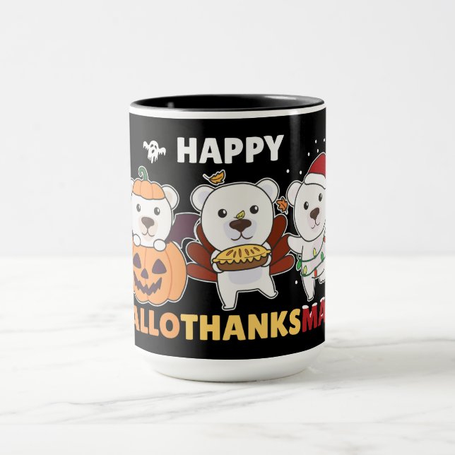 Happy Hallothanksma's Polar Bear Christmas Polar Mug (Center)