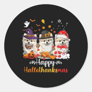 Happy Hallothanksmas Pomeranian Dog Halloween Chri Classic Round Sticker