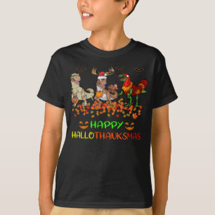 Happy Hallothanksmas Pumpkin Dinosaur Turkey T Rex T-Shirt