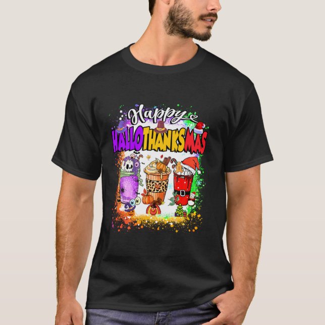 Happy Hallothanksmas Pumpkin Spice Latte Halloween T-Shirt (Front)