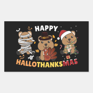 Happy Hallothanksmas Quokka Christmas Holiday Squa Rectangular Sticker