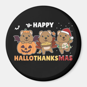 Happy Hallothanksmas Quokkas Christmas Quokka Magnet