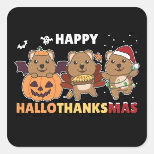 Happy Hallothanksmas Quokkas Christmas Quokka Square Sticker